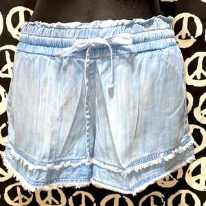 BELLA DAHL BLUE SOFT DENIM SHORTS DRAWSTRING, SZ XS